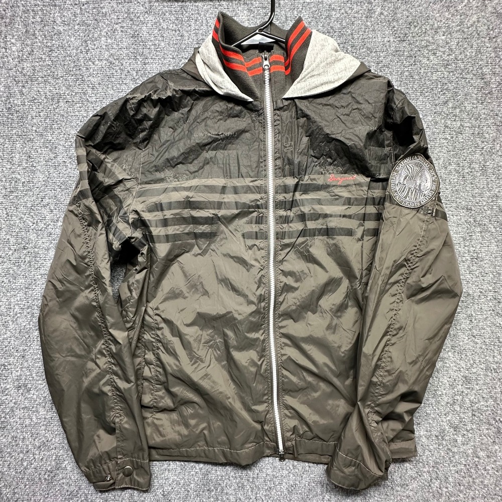 Desigual Mens Wild Safari Windbreaker Jacket Olive Green Striped Hooded XL